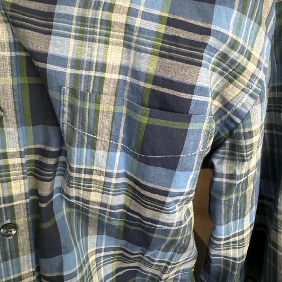 Vince Long Sleeve Plaid Shirt | Blue, Green, Gray | Medium - Picture 2 of 3